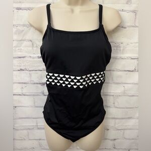 Amoena Cocos OP Black White USA Size 10B Post Surgery One Piece Swimsuit New‎